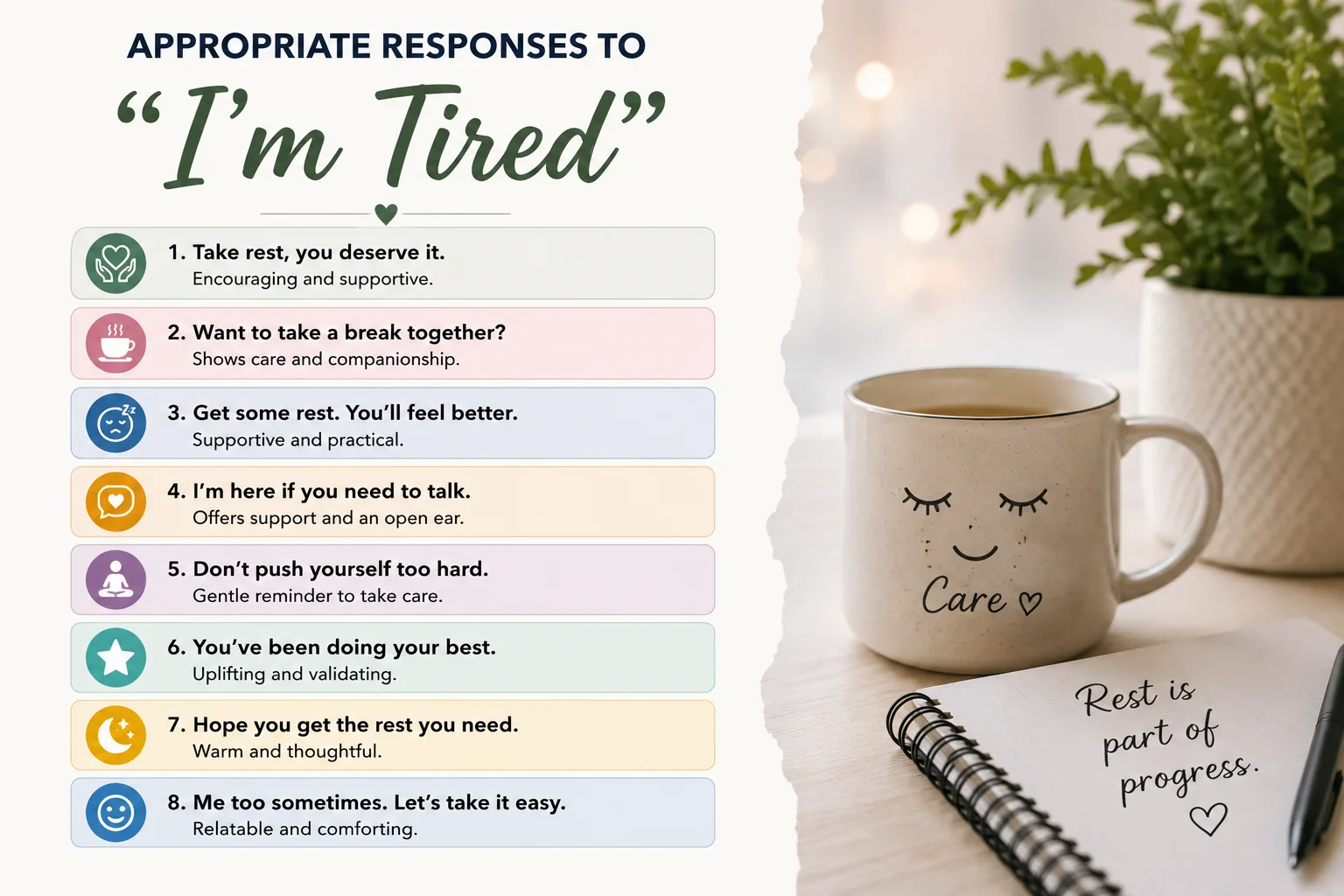 Appropriate responses to I'm tired text