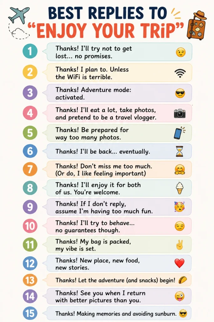 Powerful Best Replies To Enjoy Your Trip✈️(2026)