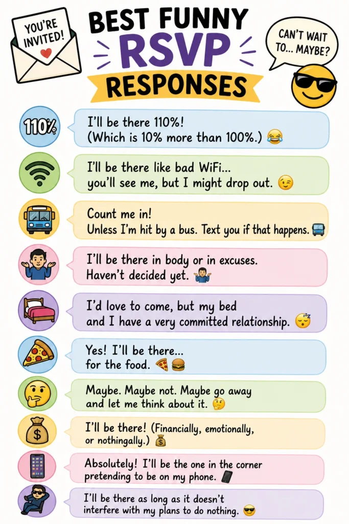 Hilarious Best Funny RSVP Responses That Are Clever, Chaotic & Party-Ready🎉(2026)