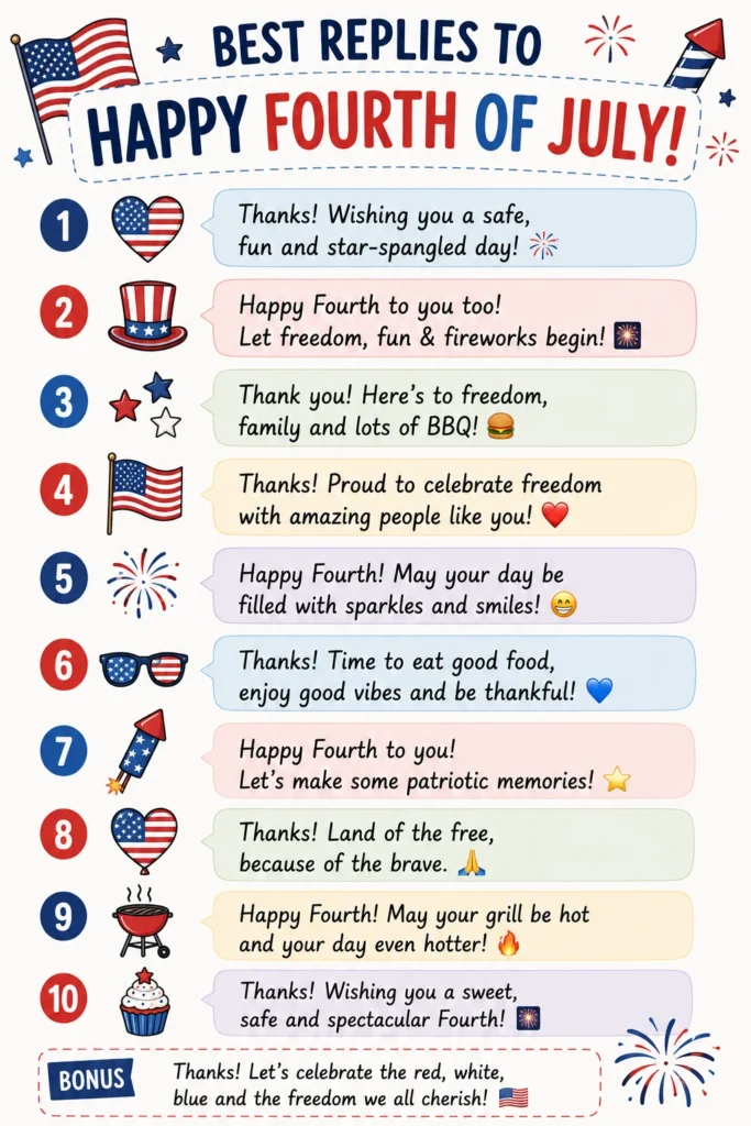 🇺🇸 Epic Best Replies To Happy Fourth Of July(2026)